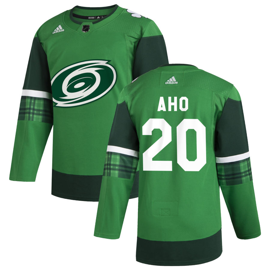 Carolina Hurricanes #20 Sebastian Aho Men Adidas 2020 St. Patrick Day Stitched NHL Jersey Green->columbus blue jackets->NHL Jersey